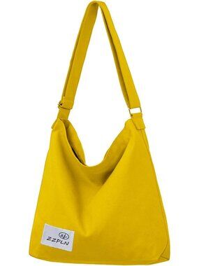 Women's Yellow Canvas Crossbody Bag Casual Lightweight Zipper Shoulder Strap